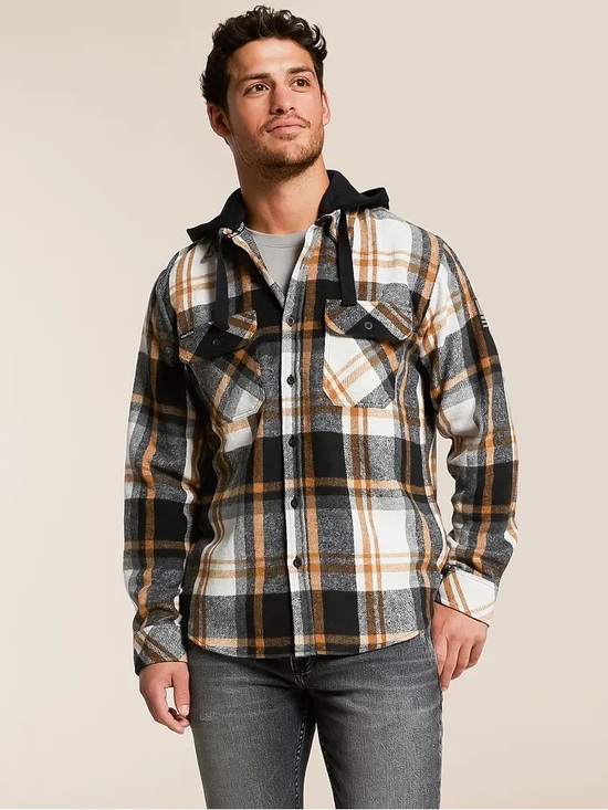 Howitzer Other - Howitzer Men's Plaid Hooded Flannel Shirt Jacket - Black, White & Tan